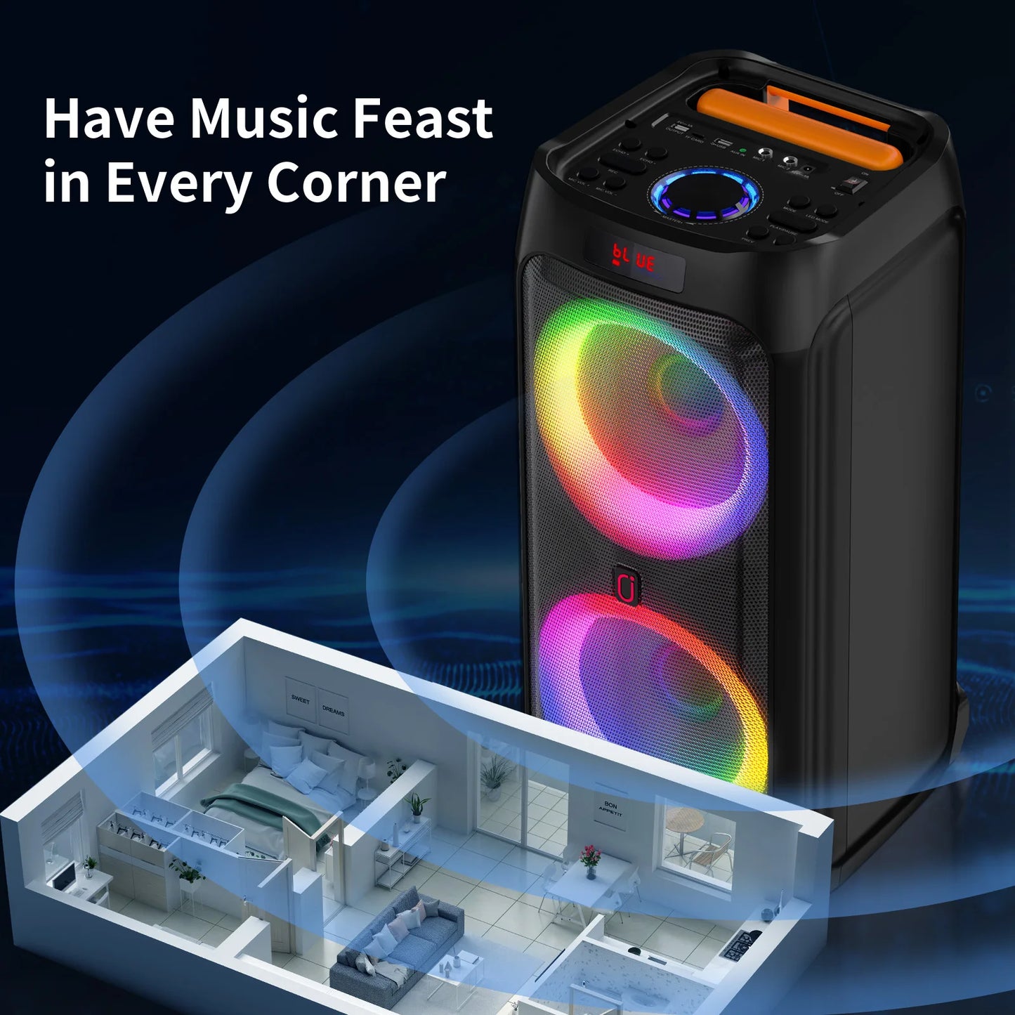 Karaoke Machine with 2 Wireless Microphones, Portable Bluetooth Speaker for Adults & Kids, Big Party PA System with Disco Lights