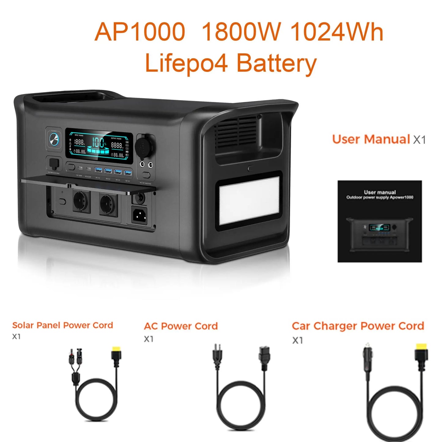 CTOLITY AP1000 1600W Solar Generator 1024Wh Backup LiFePo4 Battery & 200W Solar Panel RV Outdoors Camping Travel Blackout