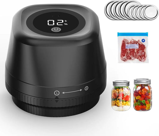 3-in-1 Electric Mason Jar Vacuum Sealer Kit with Auto Stop, Portable Rechargeable, for Canning & Food Preservation