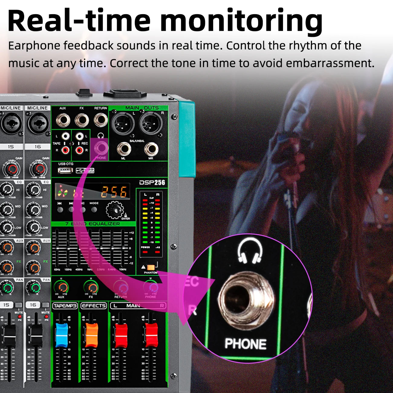 12 Channels Audio Sound Mixer Depusheng MG12 Mixing DJ Console USB with 48V Phantom Power 256 DSP Effects Sound Table for stage