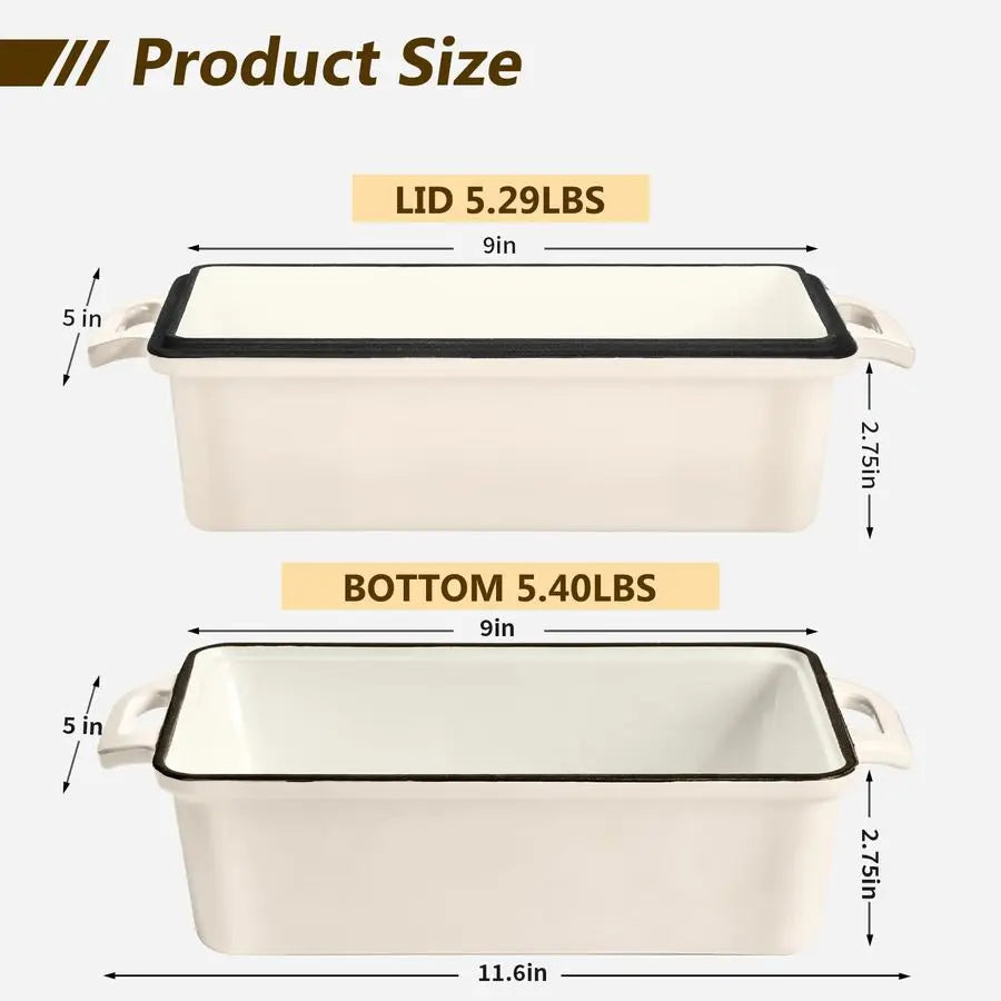 2 in 1 Enameled Cast Iron Bread Pan with Lid, 9x5 Loaf Pans for Homemade Sourdough Bread, Cake, Meatloaf, Even Heating Bread Dut