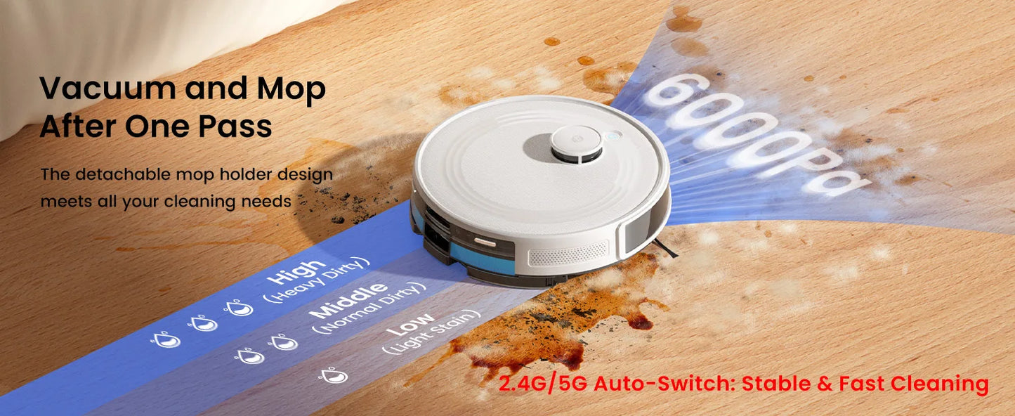 LEFANT M2L Plus Robot Vacuum Cleaner with Mapping, 6000Pa Suction, Emptying Station, Automatic Washing and Drying, DTOF Laser