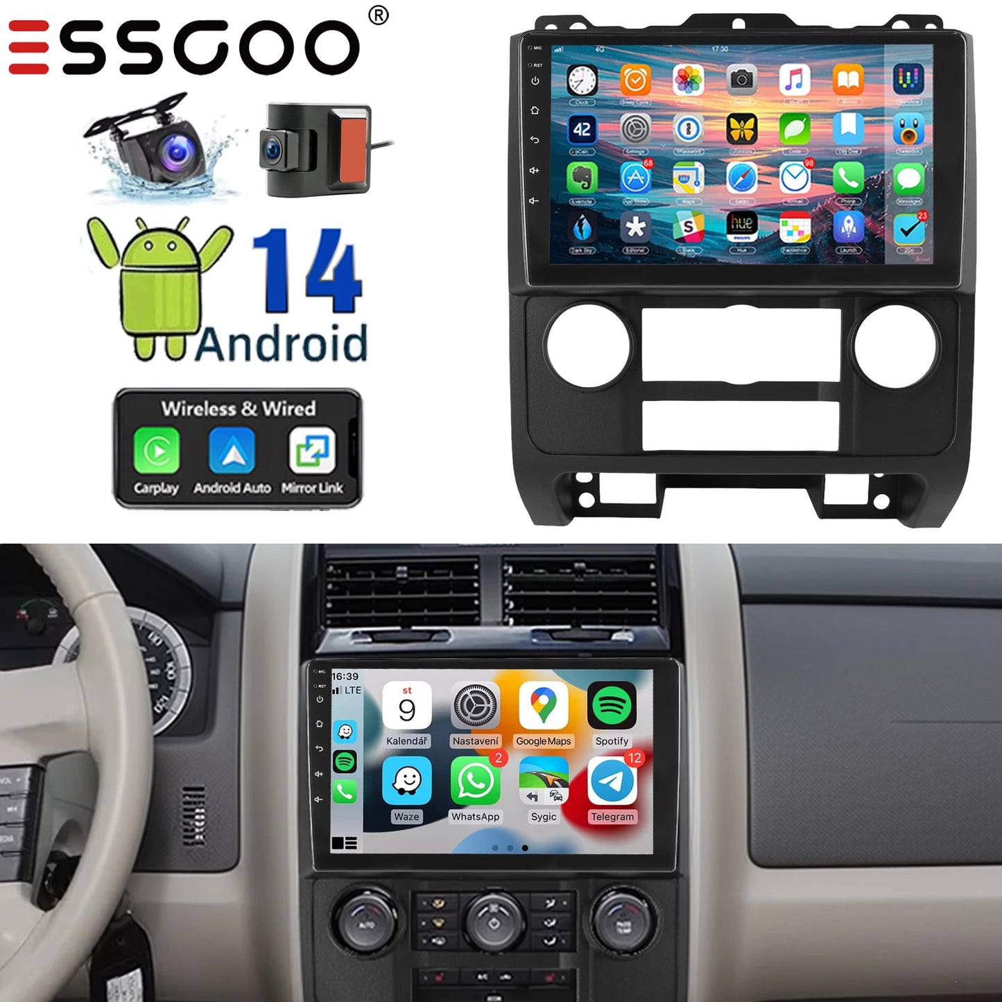 9" Car Stereo Radio For Ford Escape 2007-2012 Apple Carplay GPS Navigation WIFI 2G+32G Android 14 SWC Bluetooth FM/RDS Head Unit