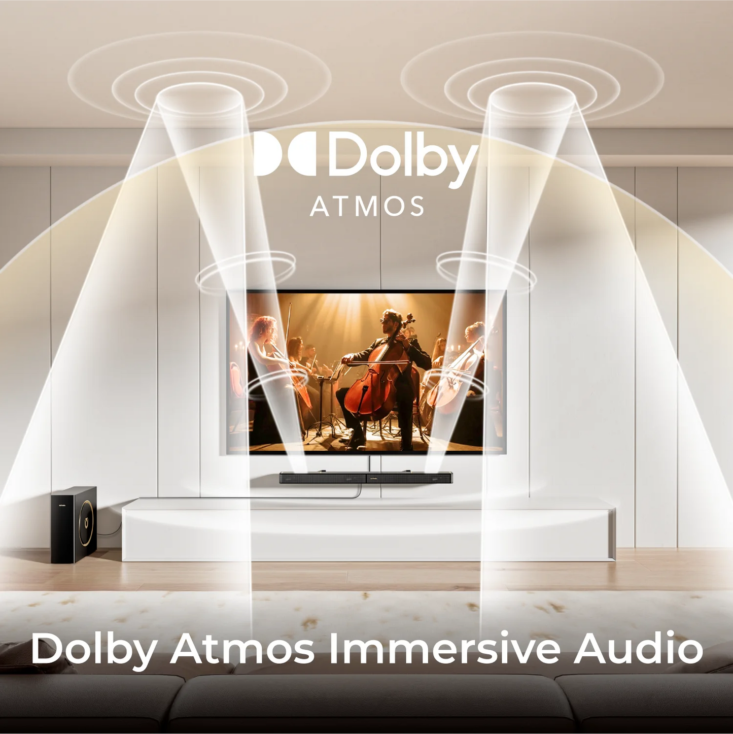 ULTIMEA Skywave F30Boom Soundbar 3.1.2ch Dolby Atmos Sound bar with 5.25'' Wired Subwoofer 300W，Home Theater for TV APP Control