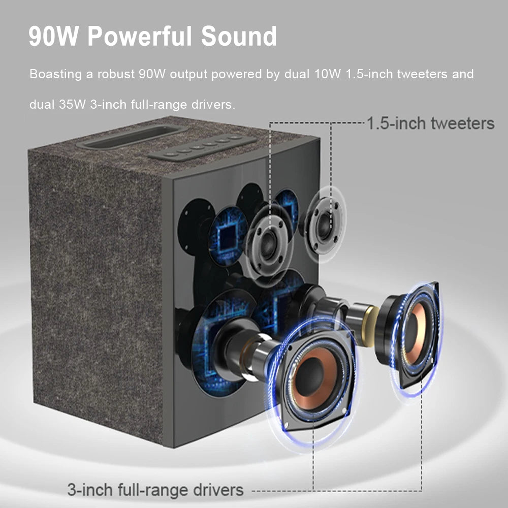 DOSS Home Bookshelf Bluetooth Speaker Powerful 90W Stereo Sound Extra Bass Subwoofer Sound Box 20H Playtime TWS Wireless Speaker