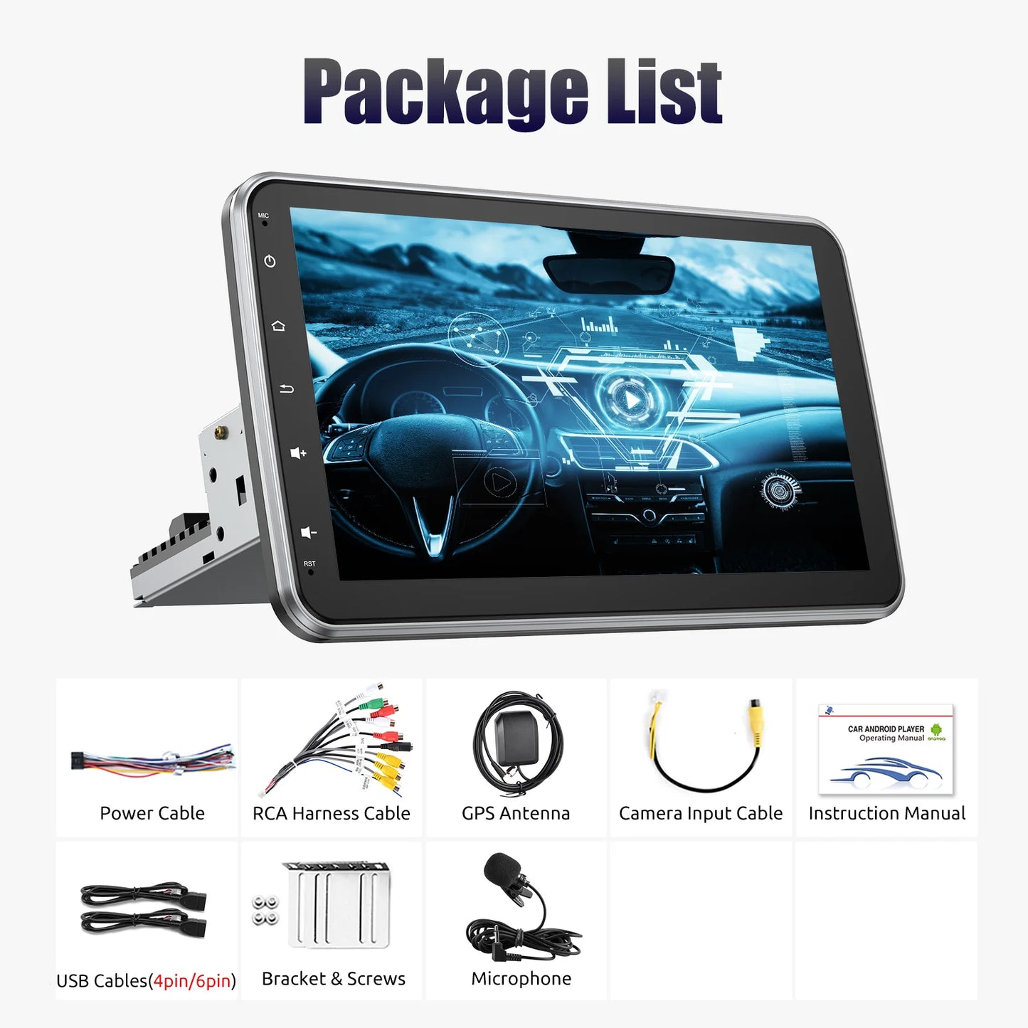 ESSGOO 10.1 Inch 4+64GB Rotatable IPS Touchscreen Single 1 DIN Car Stereo Wireless Apple Carplay Android Auto FM Bluetooth GPS