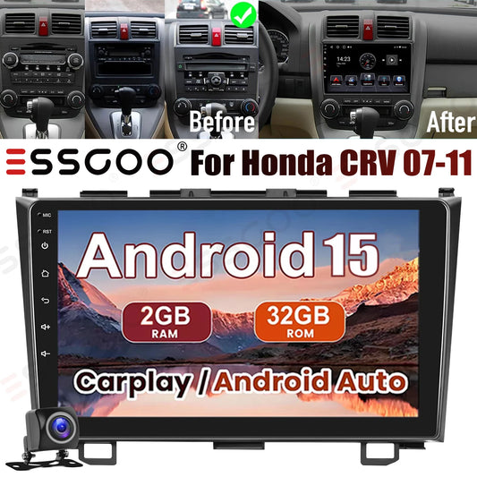 9" Android 15 4+64G For Honda CRV CR-V 2007-2011 Apple Carplay Car Stereo Radio GPS Navigation WiFi Touch Screen SWC+DVR&Camera