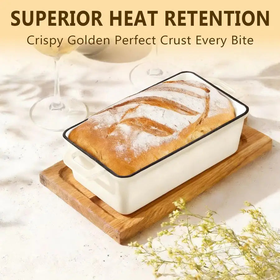 2 in 1 Enameled Cast Iron Bread Pan with Lid, 9x5 Loaf Pans for Homemade Sourdough Bread, Cake, Meatloaf, Even Heating Bread Dut