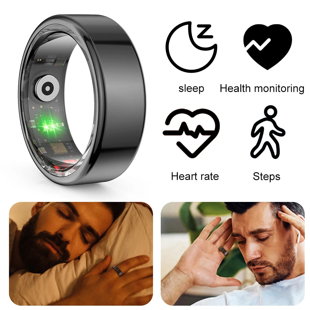 R02 Smart Ring Fitness Tracker Ring IP68 & 5ATM Waterproof Blood Oxygen Tracker Multi-sport Modes Wearable for Android for IOS
