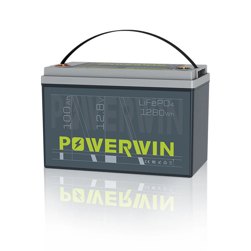 POWERWIN BT100 12.8V 100Ah 1280Wh LiFePO4 Battery 4000+Deep Cycle Rechargeable Built-in BMS Grade A Cell Solar Power Inverter RV