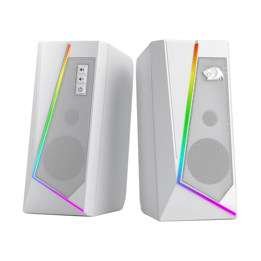 Redragon GS520 RGB Desktop Speakers, 2.0 Channel PC Stereo Speaker with 6 Colorful LED Modes, Enhanced Sound, White/Pink