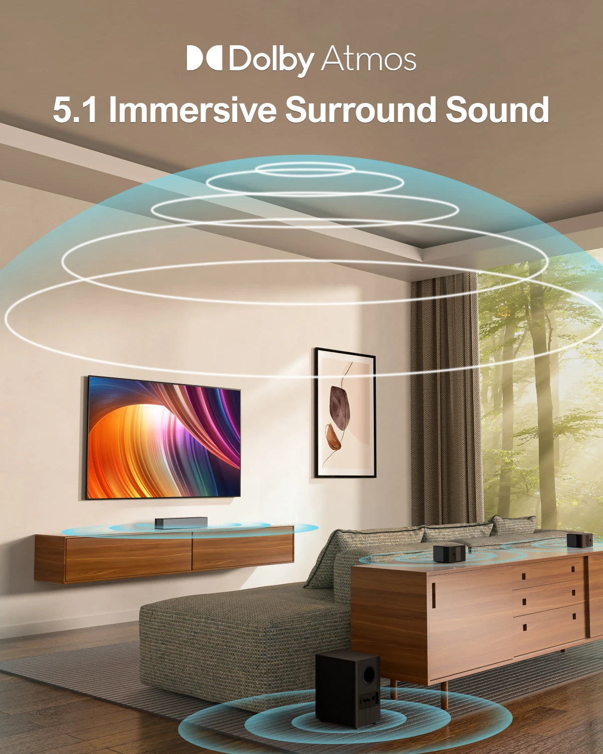 ULTIMEA 5.1 Soundbar with Dolby Atmos, 3D Surround System Soundbar for TV with Wireless Subwoofer,  APP Control, Home Theater TV