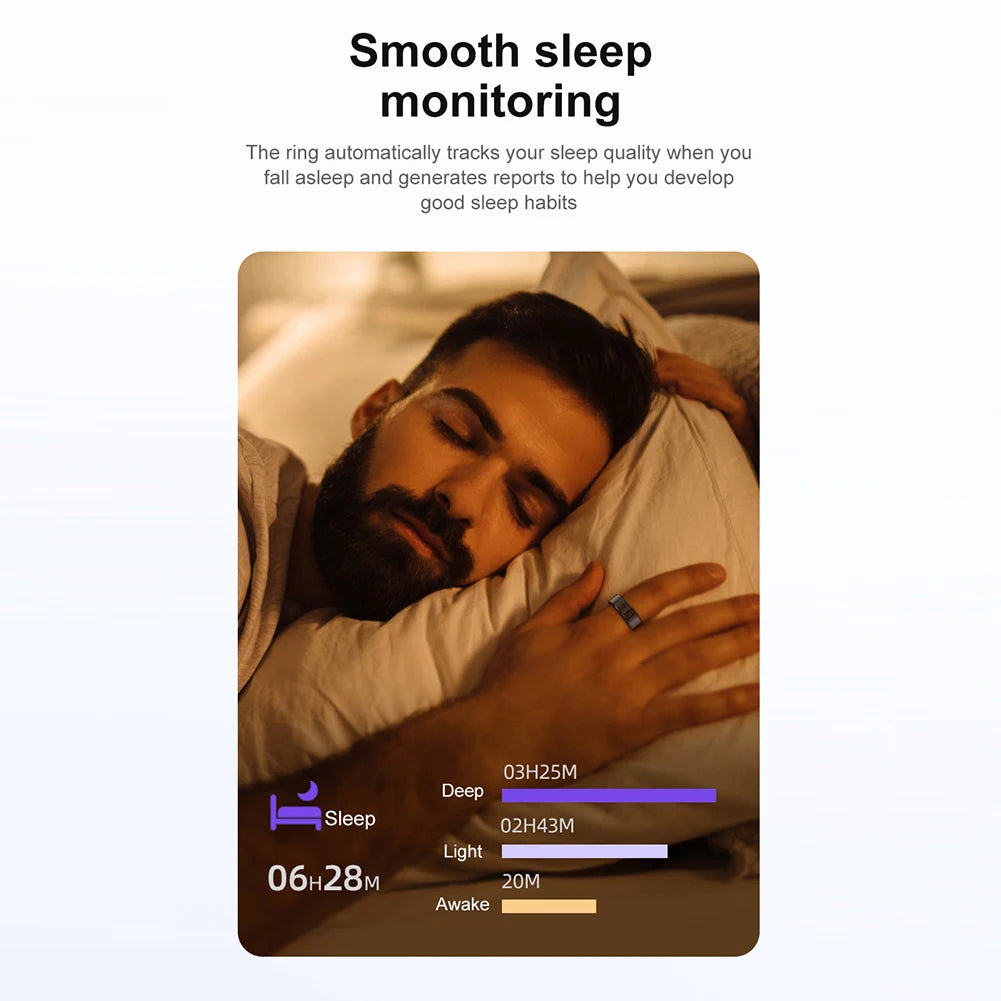 R02 Smart Ring Fitness Tracker Ring IP68 & 5ATM Waterproof Blood Oxygen Tracker Multi-sport Modes Wearable for Android for IOS