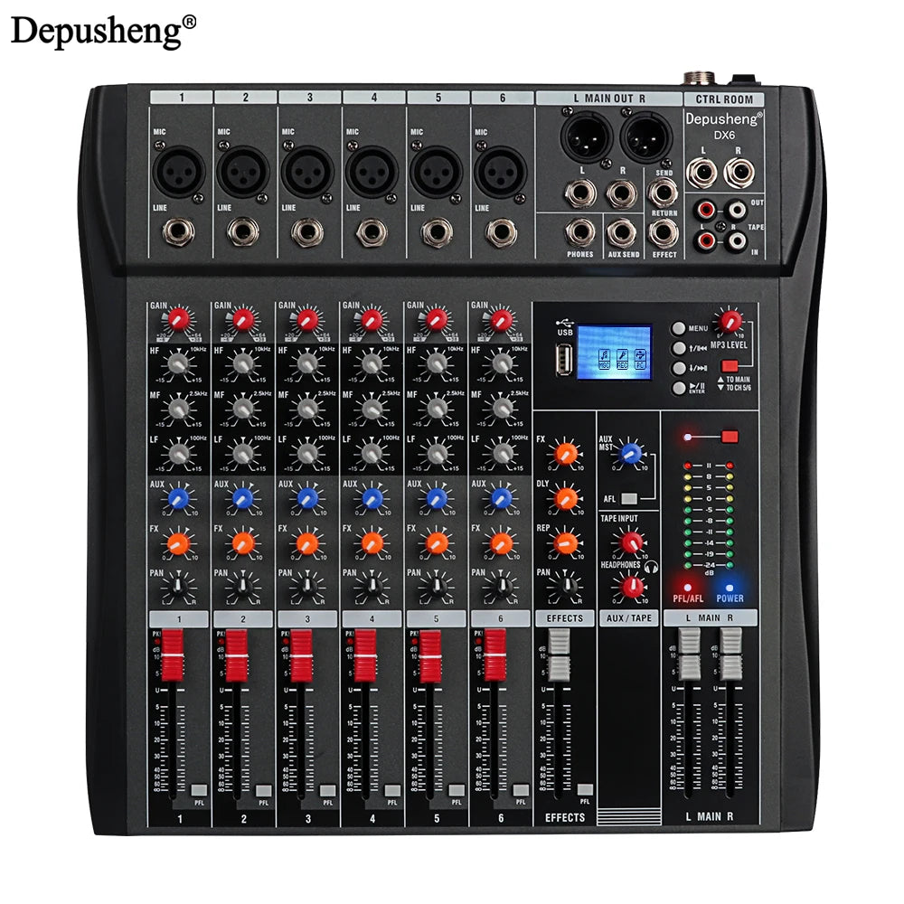 6//8/12 Channel Professional Audio Mixer  Studio Audio Console USB MP3 Input 48v Phantom Power DJ Console