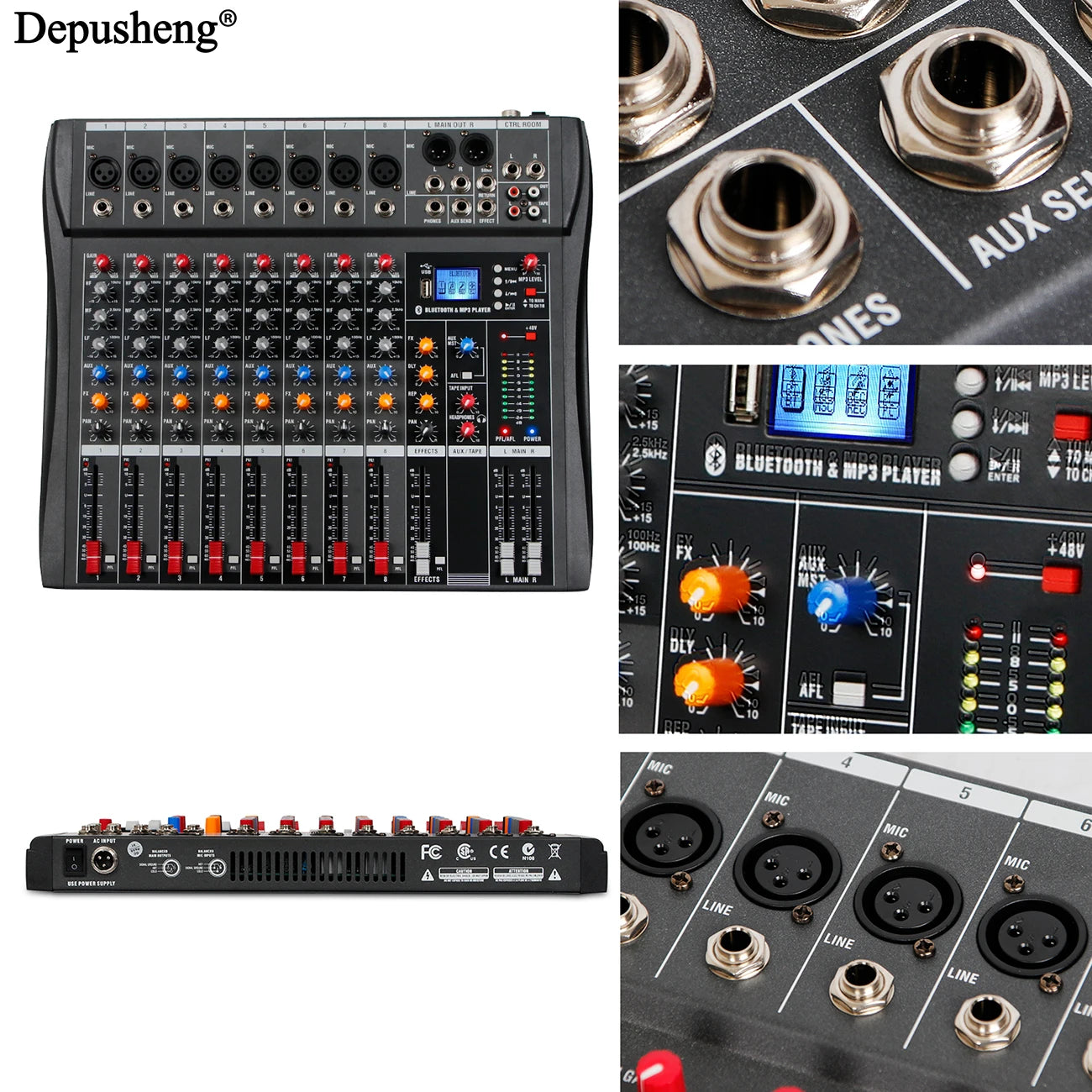 6//8/12 Channel Professional Audio Mixer  Studio Audio Console USB MP3 Input 48v Phantom Power DJ Console