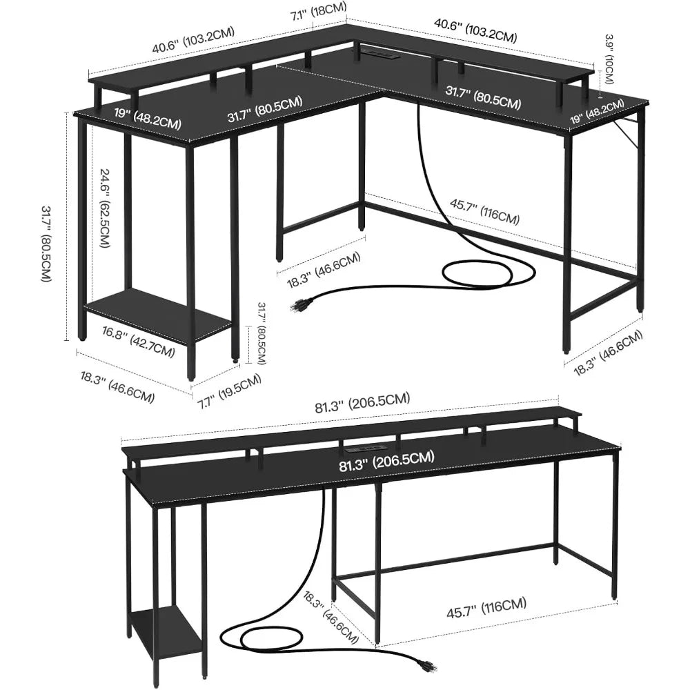Panana 53.5" L Shaped Computer Desk Gaming Desk with LED Lights and Power Outlets, Reversible L Shaped Corner Desk