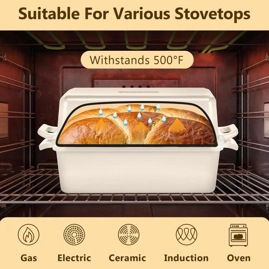 2 in 1 Enameled Cast Iron Bread Pan with Lid, 9x5 Loaf Pans for Homemade Sourdough Bread, Cake, Meatloaf, Even Heating Bread Dut