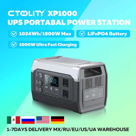 CTOLITY XP1000 1800W Portable Solar Generator Power Station 1024WH Lifepo4 Battery Camping Charging Outdoor Laptop Phones RV