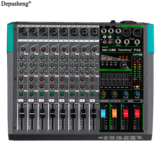6/8/12/16 Channels Audio Sound Mixer Depusheng Mixing DJ Console USB 48V Phantom Power 256 DSP Effects Sound Table for stage