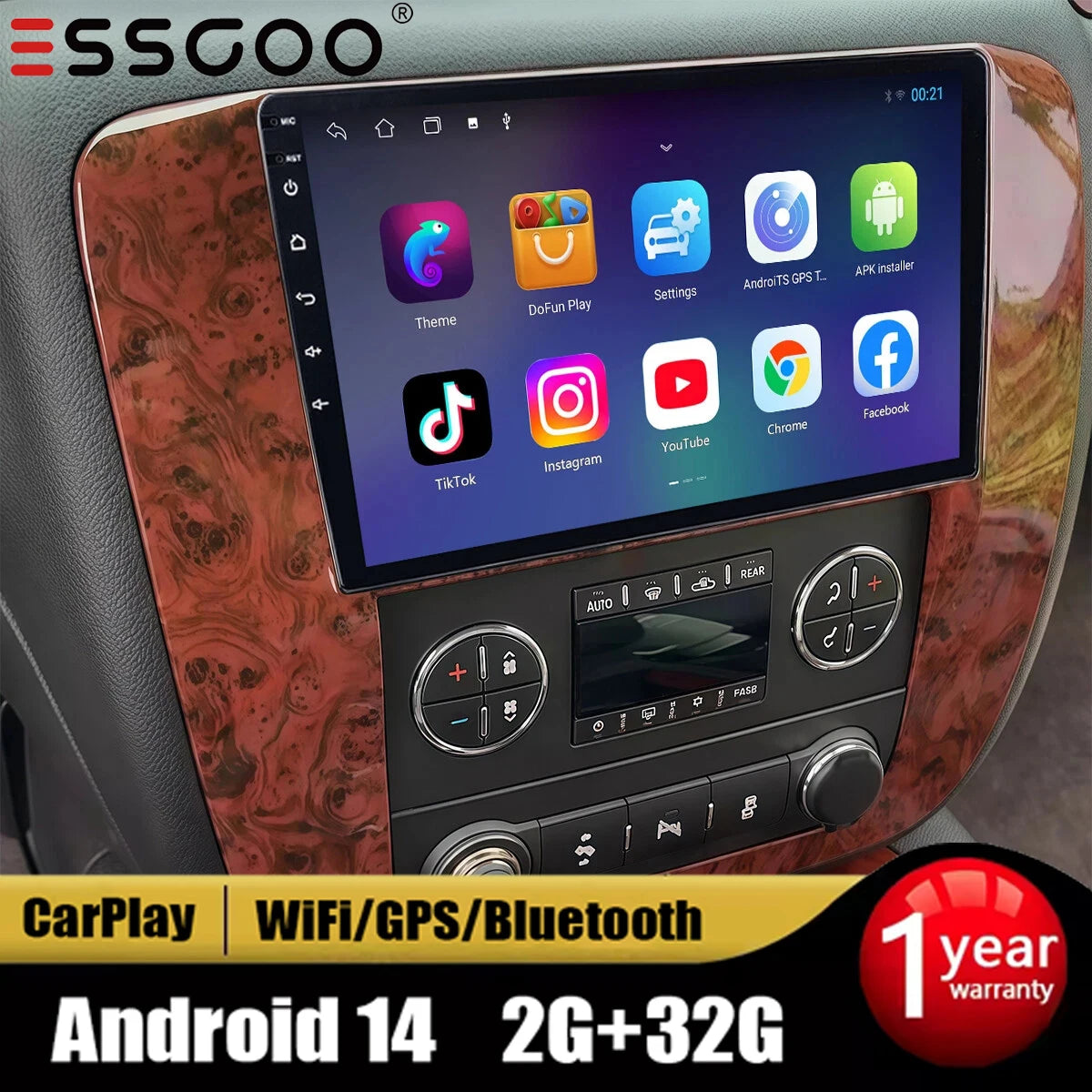 9" For GMC Chevy 2007-2014 Tahoe Suburban Wireless CarPlay Android14 Radio Stereo WiFi GPS Bluetooth Touch Screen SWC+DVR&Camera