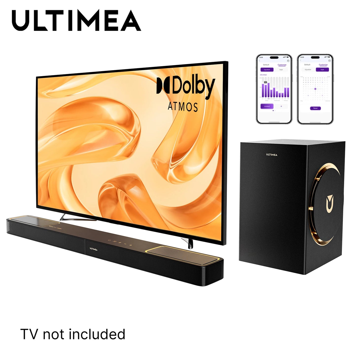 ULTIMEA Skywave F30Boom Soundbar 3.1.2ch Dolby Atmos Sound bar with 5.25'' Wired Subwoofer 300W，Home Theater for TV APP Control