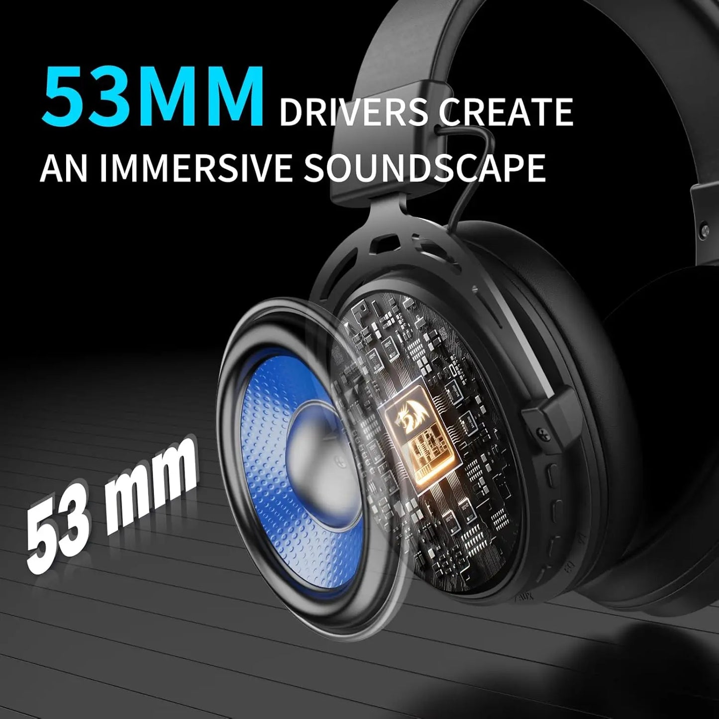 Redragon H375 Wired Gaming Headset, 53mm Drivers 7.1 Surround Sound, Detachable Noise Cancelling Mic, USB Computer Headset