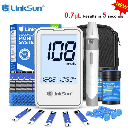 G-425-2 Linksun Blood Glucose Meter Glucometer Kit Medical Diabetes Testing Blood Sugar Tester Digital Glucosemeter Complete Kit
