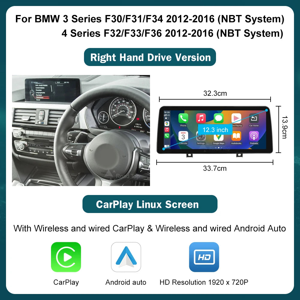 10.25'12.3' Wireless CarPlay Android Auto Multimedia Display Screen For BMW 1 2 3 4 Series F20 F21 F22 F30 F31 F32 F33