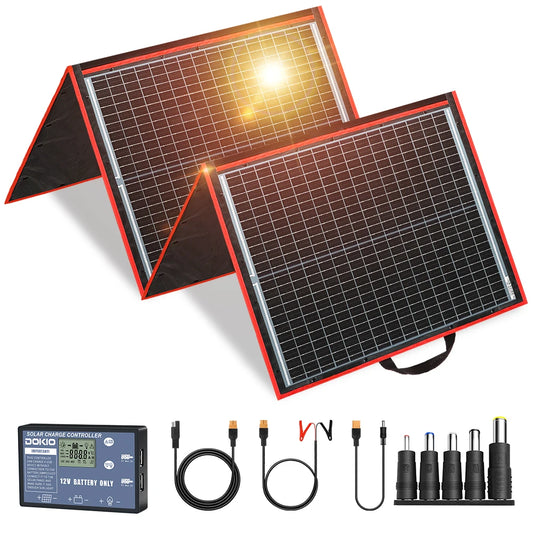 Dokio 18V 100/160/200/300 W Portable Foldable Solar Panel with 12V Controller to Charge Battery suitable for Camp