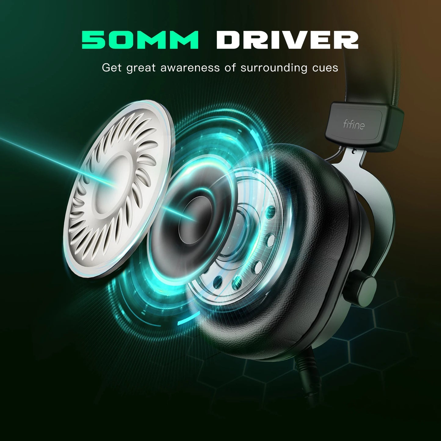 Fifine Dynamic RGB Gaming Headset with Mic Over-Ear Headphones 7.1 Surround Sound PC PS4 PS5 3 EQ Options Game Movie Music
