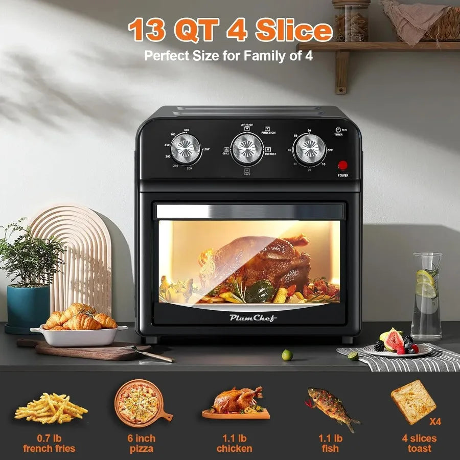 13 Quart 4 Slices Air Fryer Convection Toaster Oven with 1500W Power Multifunctional Kitchen Appliance for Air Frying Grilling