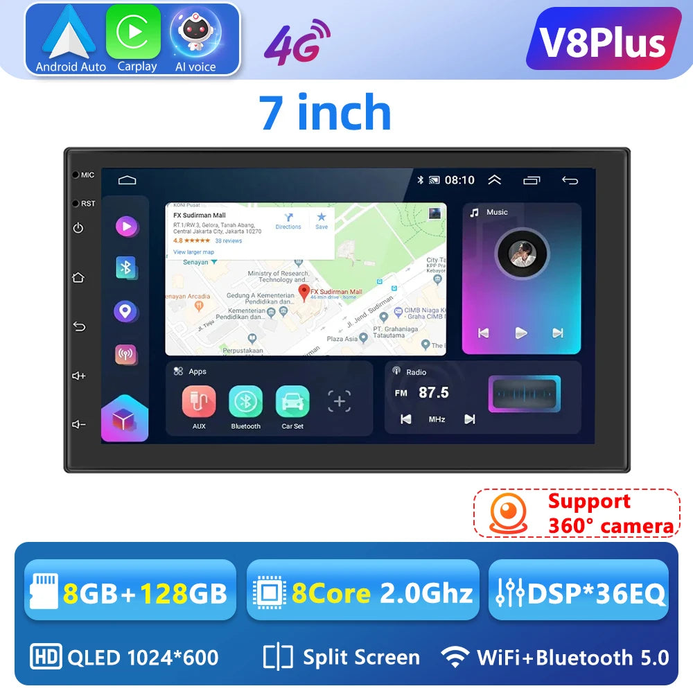 Podofo 8G 128G 2din Car Android Radio Multimedia Player 7/9/10" GPS for Toyota Volkswagen Hyundai Nissan Kia Renault Suzuki Lada