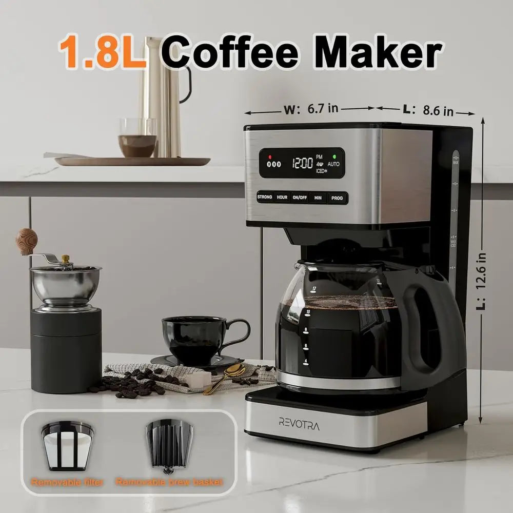 12-Cup Coffee Maker, Brew Drip Machine, 1-4 Cup, Ice Coffee, 24H Timer, Auto Shut-Off, Keep Warm, Pause & Serve