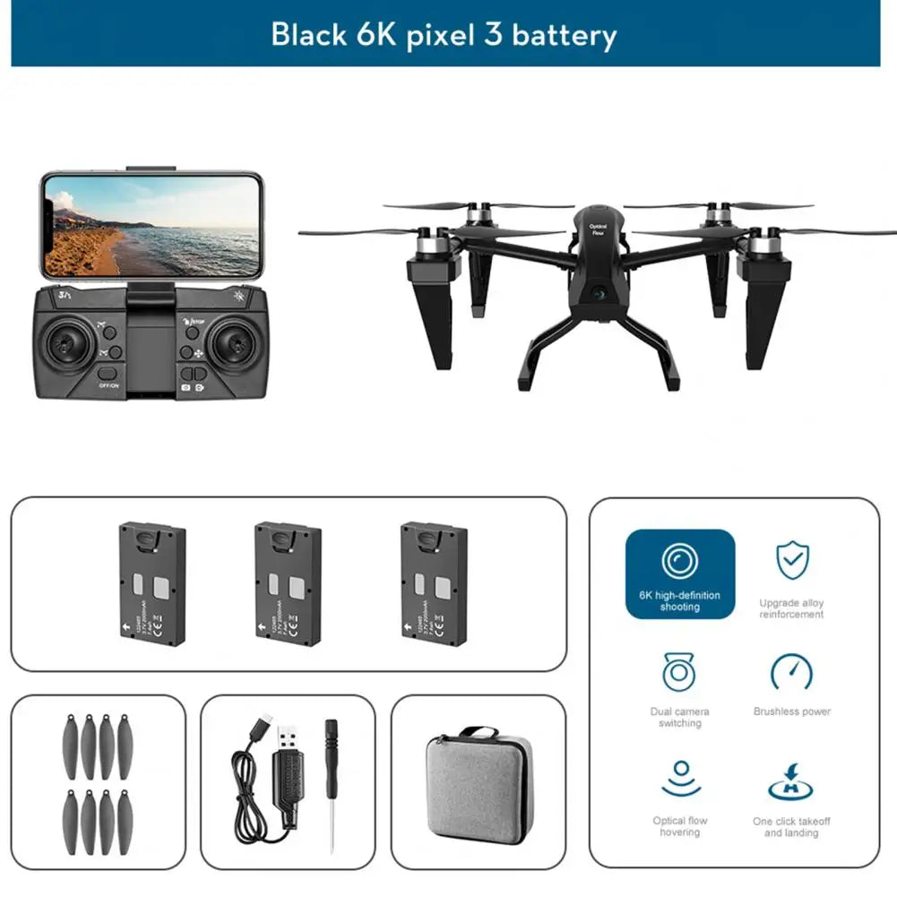 Remote Control Drone With 6K Camera Optical Flow Positioning Brushless Motor Adults Beginner Foldable 2.4GHz RC Quadcopter Toy