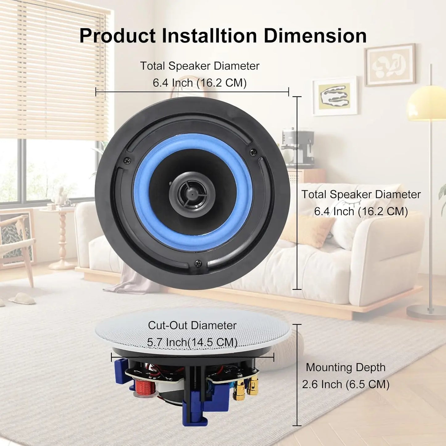 Herdio 4 " 320 Watts 2-Way Bluetooth Ceiling Speakers Package Perfect For Home Theater System Living Room Flush Mount 4 Speaker