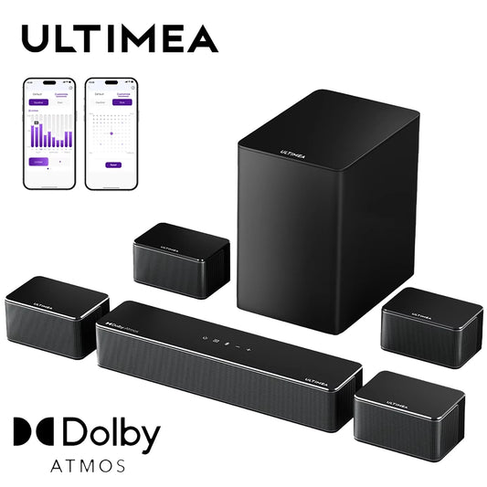 ULTIMEA 7.1Ch Soundbar with Dolby Atmos, APP Control, Surround Sound System for TV, 4 Wired Surround Speakers, Sound Bar for TV