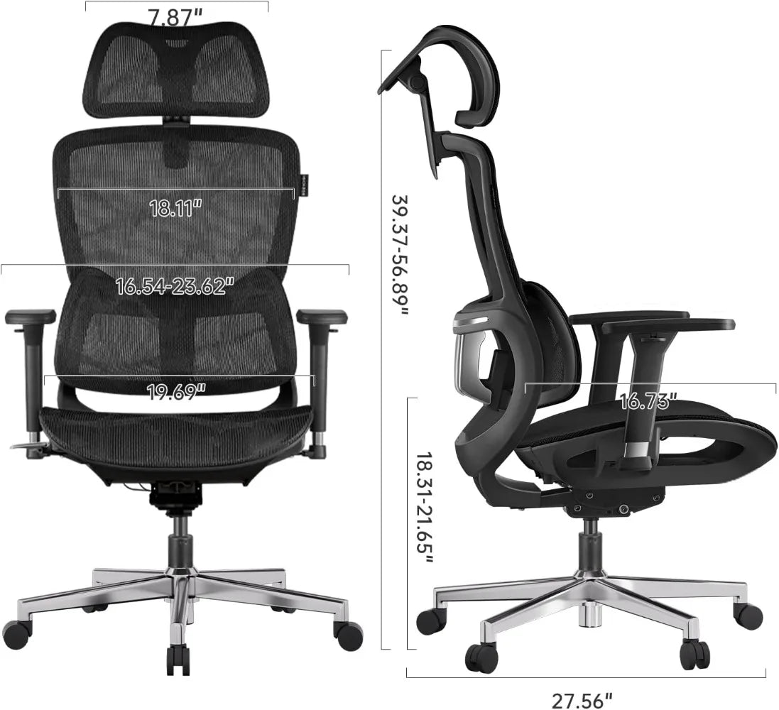 Ergonomic Mesh Office Chair with 6-Way Lumbar Support, 3D Adjustable Armrests & Headrest, High Back Computer Chair Black