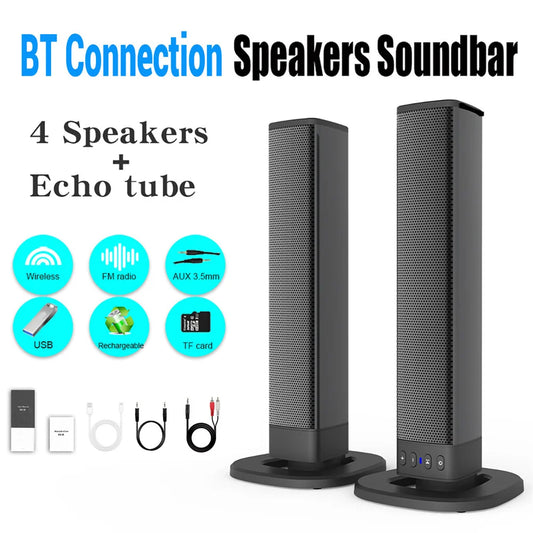 Wireless Bluetooth TV Sound Bar 2 Speaker System Home Theater Subwoofer Soundbar Portable Loud Rechargeable 2 IN1 Speaker