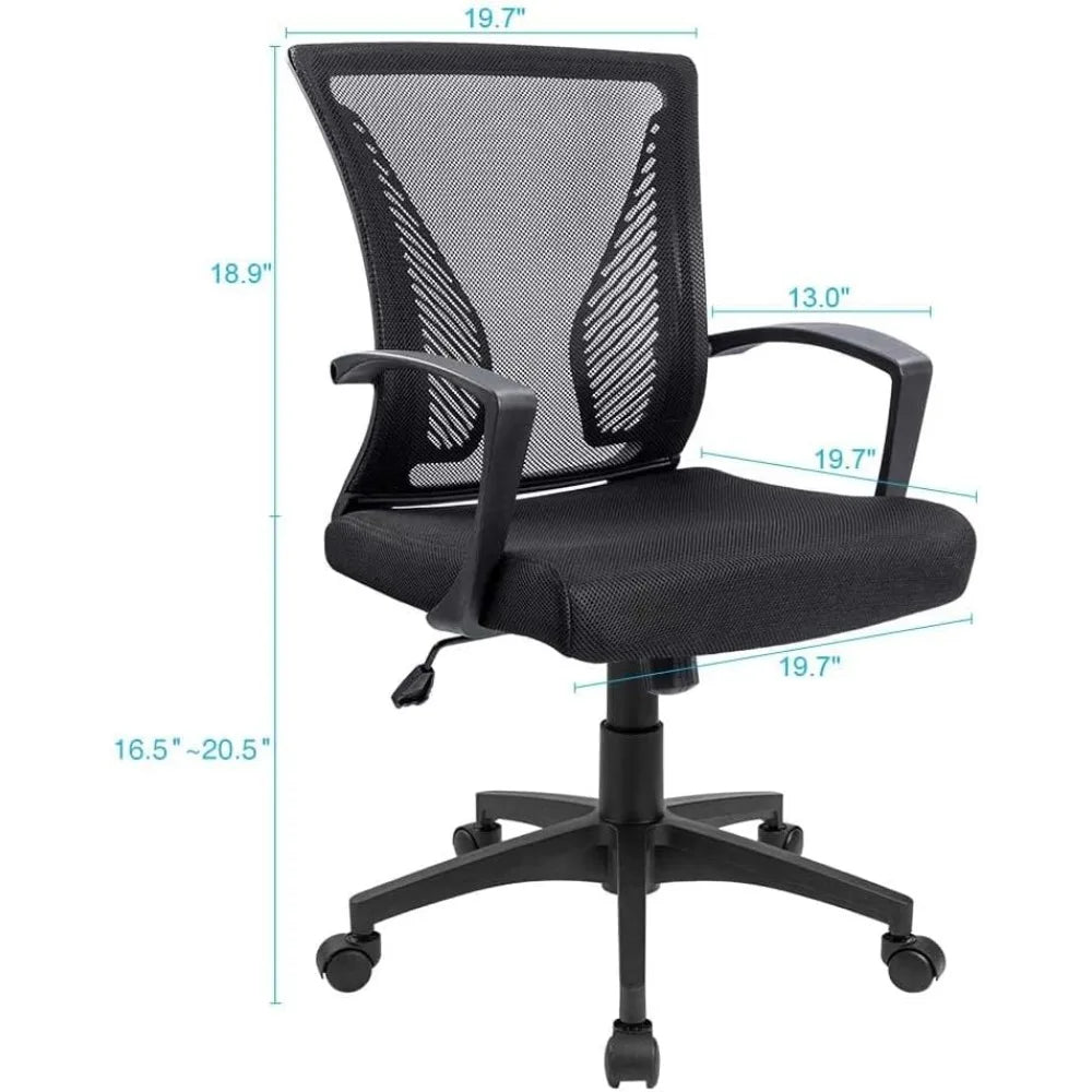 Office Chair Ergonomic Computer Desk Mesh Chair Mid Back Swivel Lumbar Support with Armrest (2, Black)