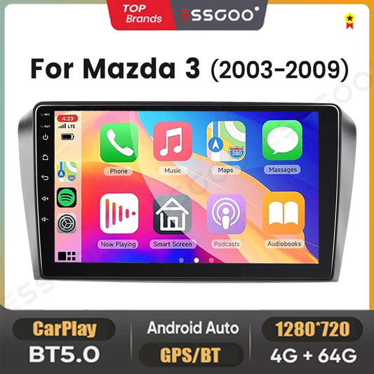 9" Android 14 Car Stereo Radio 4+64G For Mazda 3 2003-2009 GPS Navigation Apple CarPlay WiFi Bluetooth FM/RDS SWC+DAB&DVR&Camera