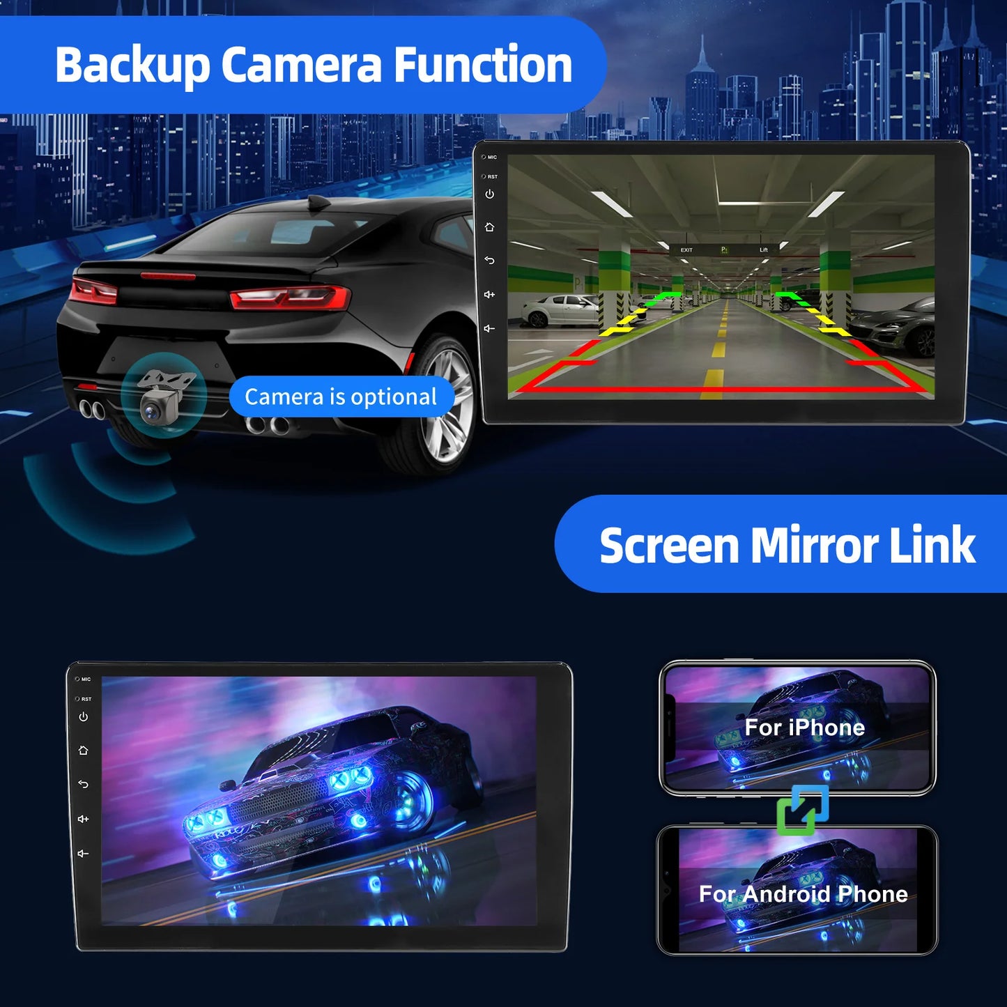 ESSGOO 10.1" Android 14 Carplay Car GPS Radio Stereo Double 2Din Head Unit FM SWC Bluetooth 4+64GB IPS Split Touch Screen WiFi