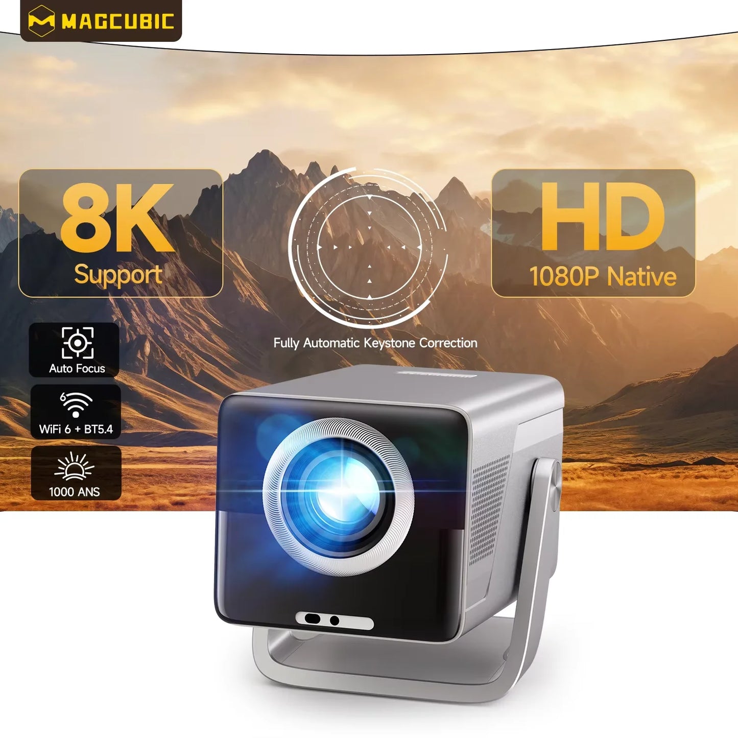 Magcubic 8K Support HD 1080P 1000ANSI X7 Projector With 5W Speaker Android 14 WiFi6 BT5.4 Outdoor Video Home Theater Projector