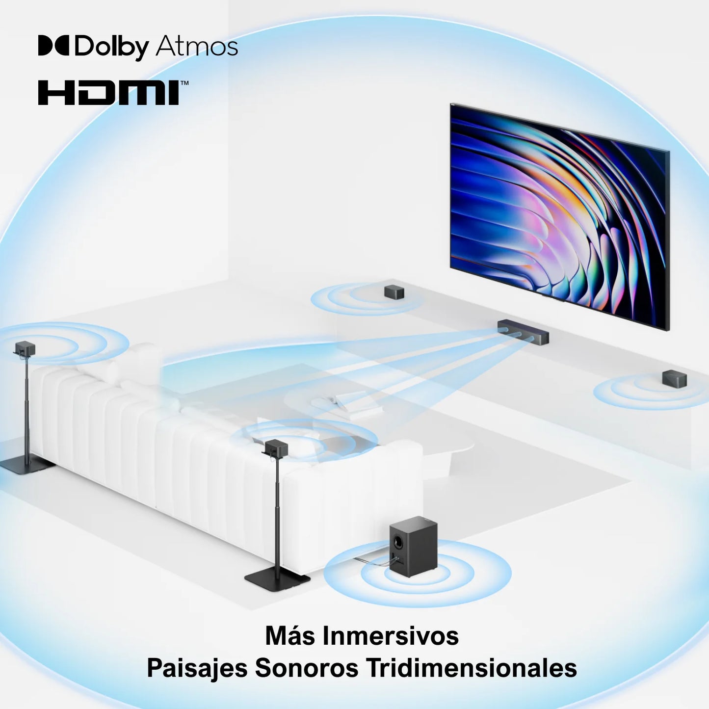 ULTIMEA 7.1Ch Soundbar with Dolby Atmos, APP Control, Surround Sound System for TV, 4 Wired Surround Speakers, Sound Bar for TV