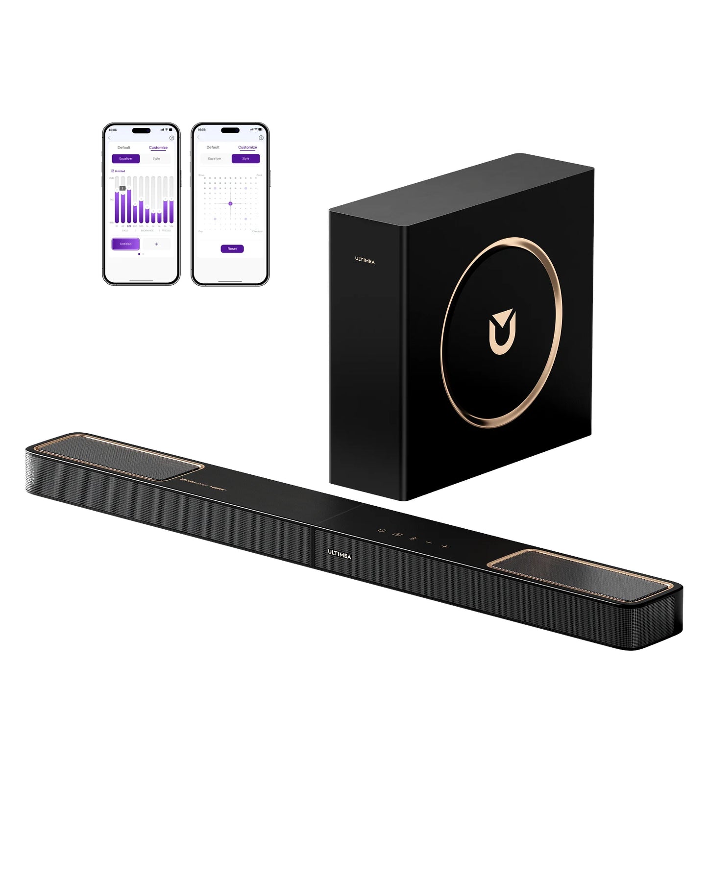 ULTIMEA Skywave F30Boom Soundbar 3.1.2ch Dolby Atmos Sound bar with 5.25'' Wired Subwoofer 300W，Home Theater for TV APP Control