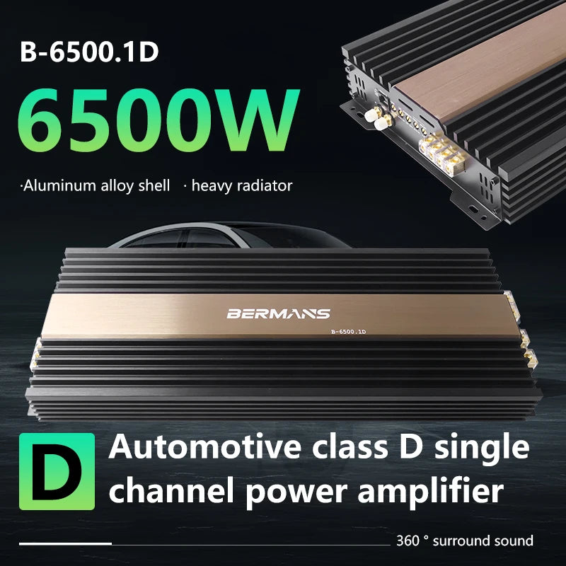 Competition grade 6500W mono car audio amplifier, low distortion, smooth sound quality, 0.5,1 ohm single-stage D high-power car