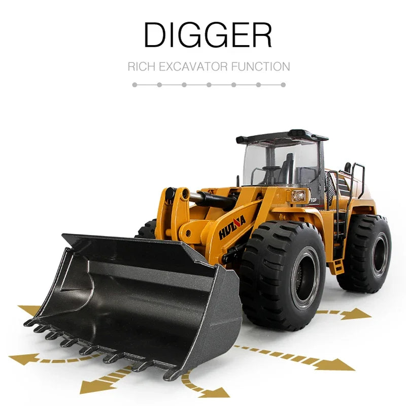 HUINA 22CH 1583 RC Bulldozer 1/14 Semi-Alloy Remote Control Loader Car Engineering Forklift Vehicle Toys for Children