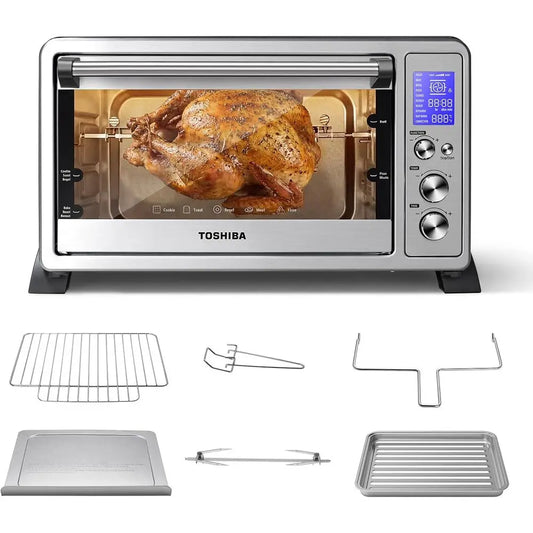 6-Slice Convection Toaster Oven, 1500W, Stainless Steel, Toast, Bake, Broil, Rotisserie & Pizza Functions, LCD Controls, 6 Acces