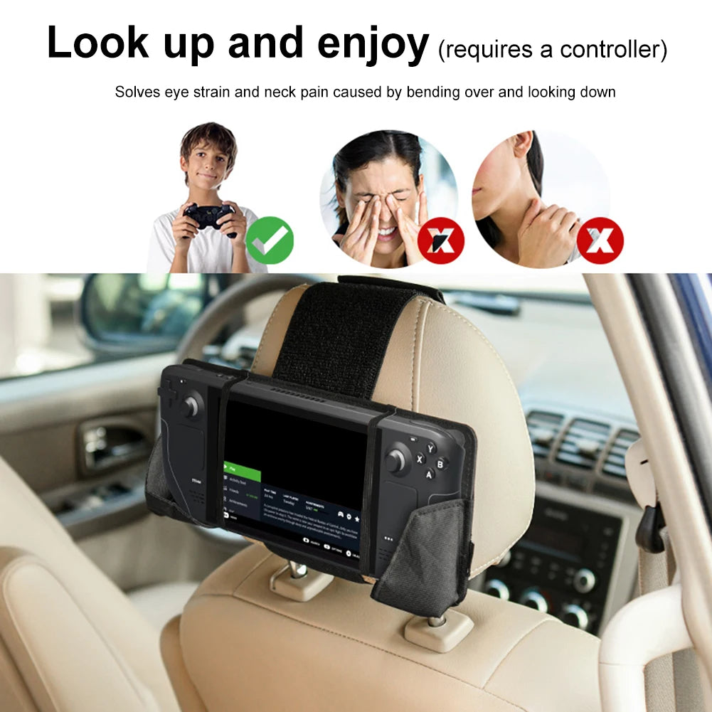 For Steam Deck Car Headrest Mount Lightweight Game Console Holder Headrest Fixing Console Strap Outdoor Travel Gaming Supply