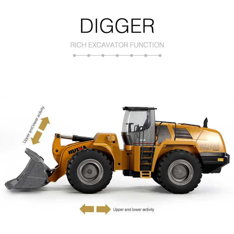 HUINA 22CH 1583 RC Bulldozer 1/14 Semi-Alloy Remote Control Loader Car Engineering Forklift Vehicle Toys for Children