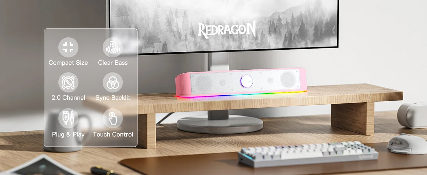 Redragon GS560 RGB Desktop Soundbar, 2.0 Channel Computer Speaker with Dynamic RGB Audio